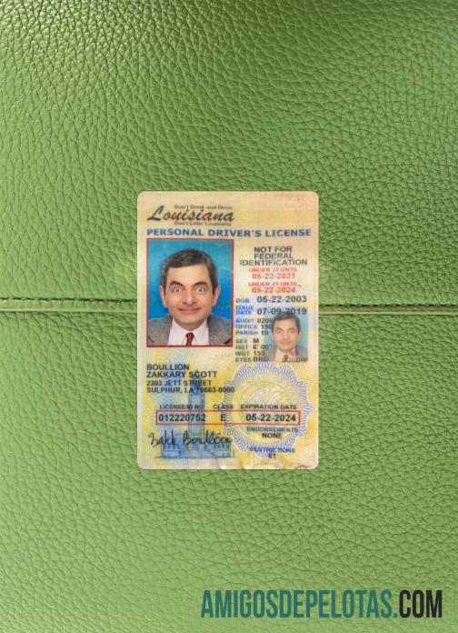 EUA Louisiana Carteira de motorista menor de 21 anos fotolook frente exemplo real